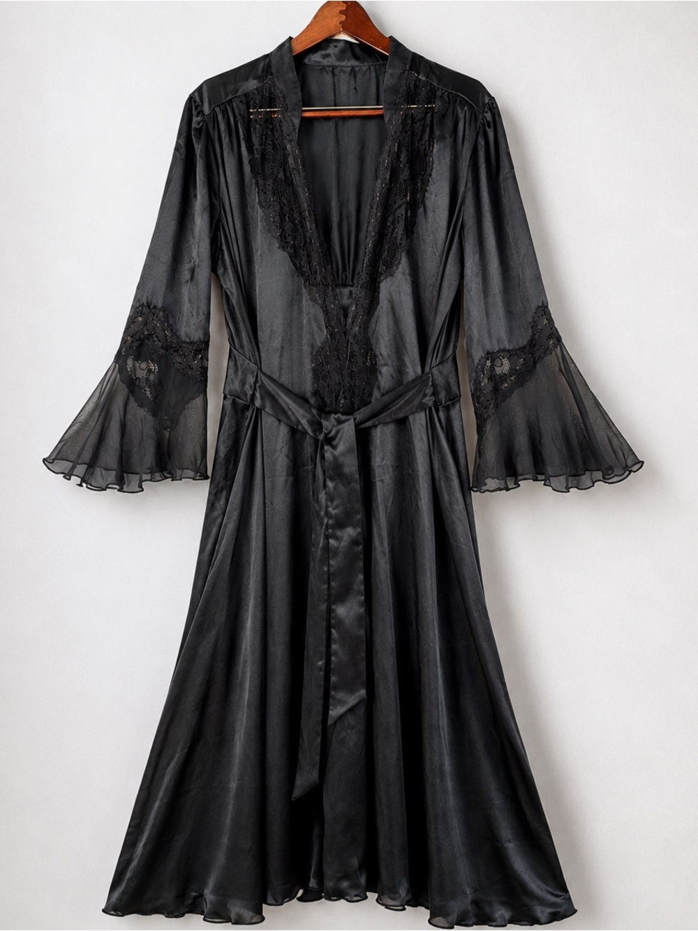 Intimate Attitudes Black Lace Chiffon Long Robe 1X 2X Gothic Boudoir